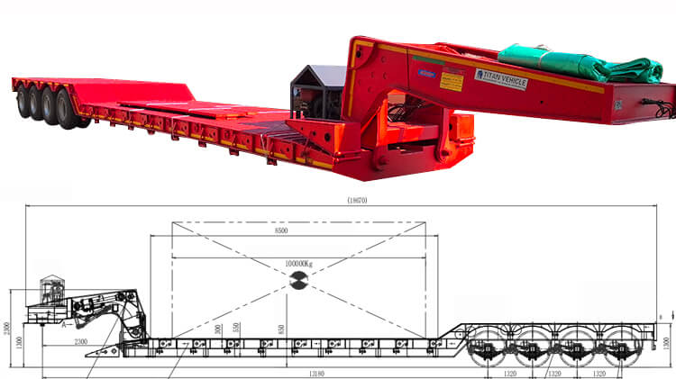Semi Remorque Extra Surbaissée 4 Essieux 100 Tonnes à Vendre en Côte d'Ivoire